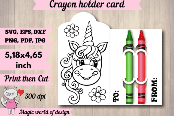 Cute Unicorn Crayon Holder Card Svg Graphics