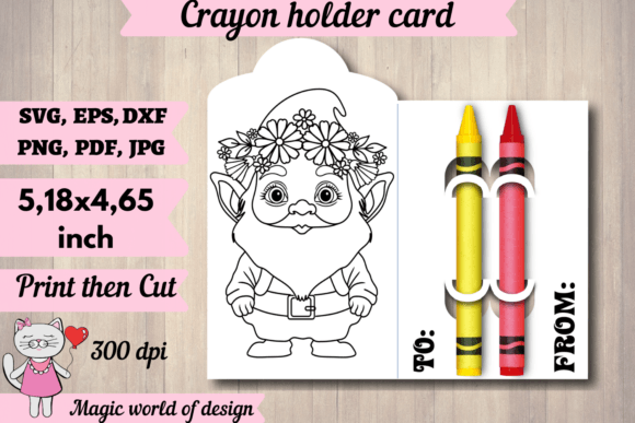 Gnome Coloring Card Holder Svg: Graphics for Crafts