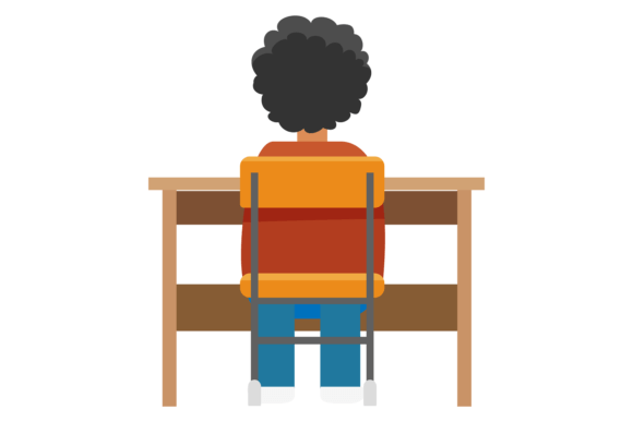 Pupil Boy Sit at School Desk Back View Graphics