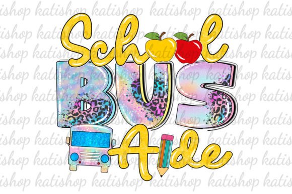 School Bus Aide Glitter Png Sublimation