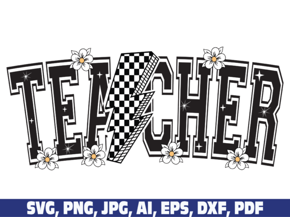Teacher Checkered Retro Lightning Bolt